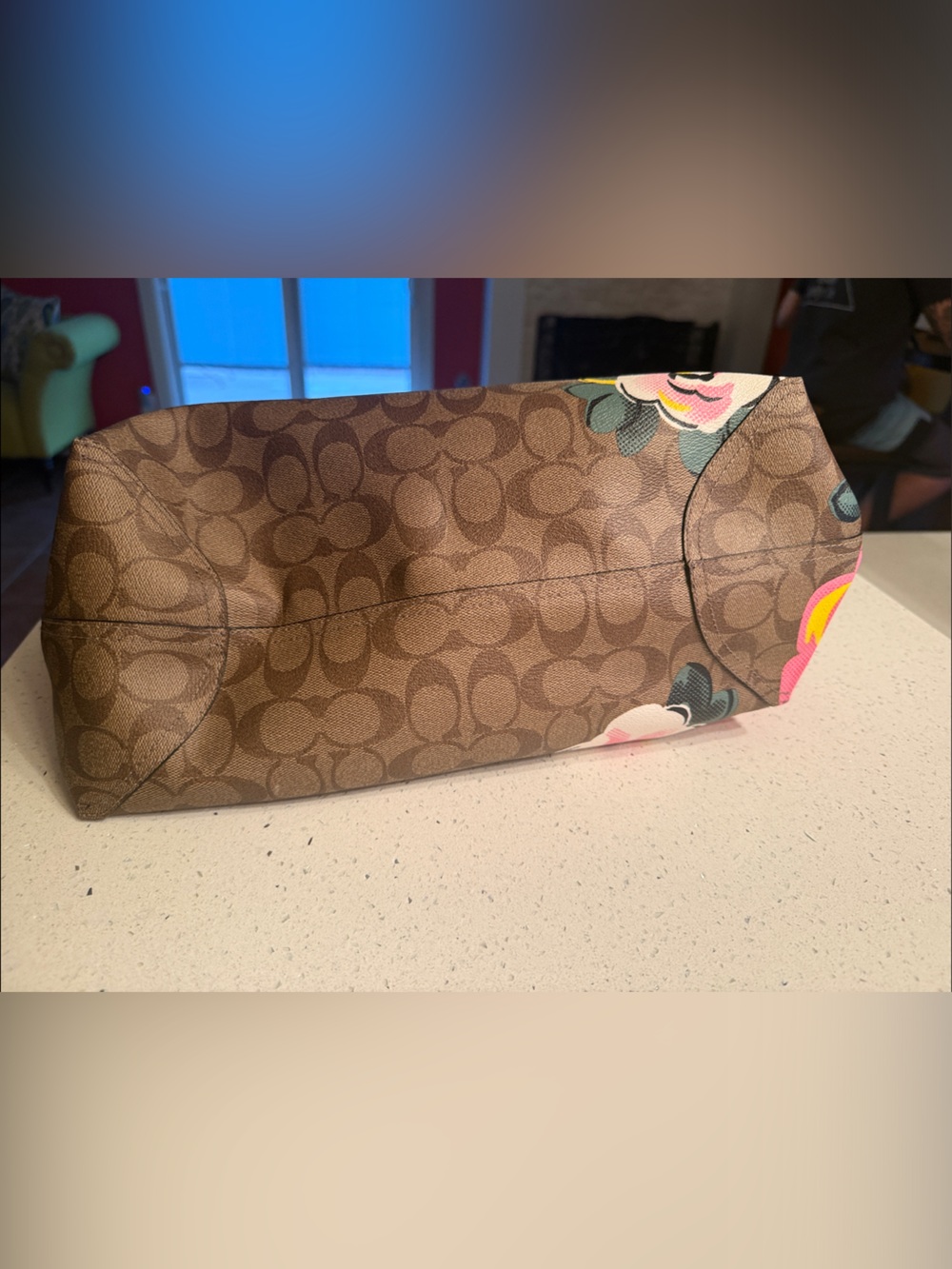 Coach Brown Logo Tote with Pink and Yellow Floral Print - Picture 7 of 7